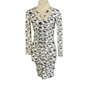 Sao Paulo Black White Gray Ruched Bodycon Long Sleeve Dress Size 6